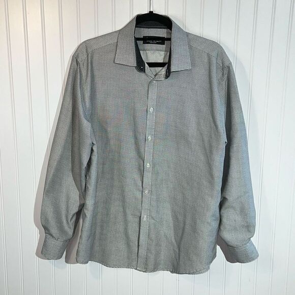 Nicole Miller Button Up Long Sleeve Shirt Mens Large 16-16 1/2 Black/White Dots - Picture 1 of 7